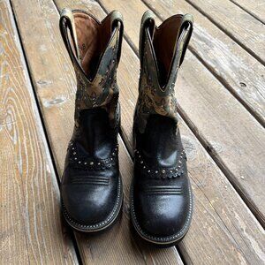 EUC Ariat FatBaby Black Green Camo Cowboy Western Boots 16402 Women - Sz 7.5B